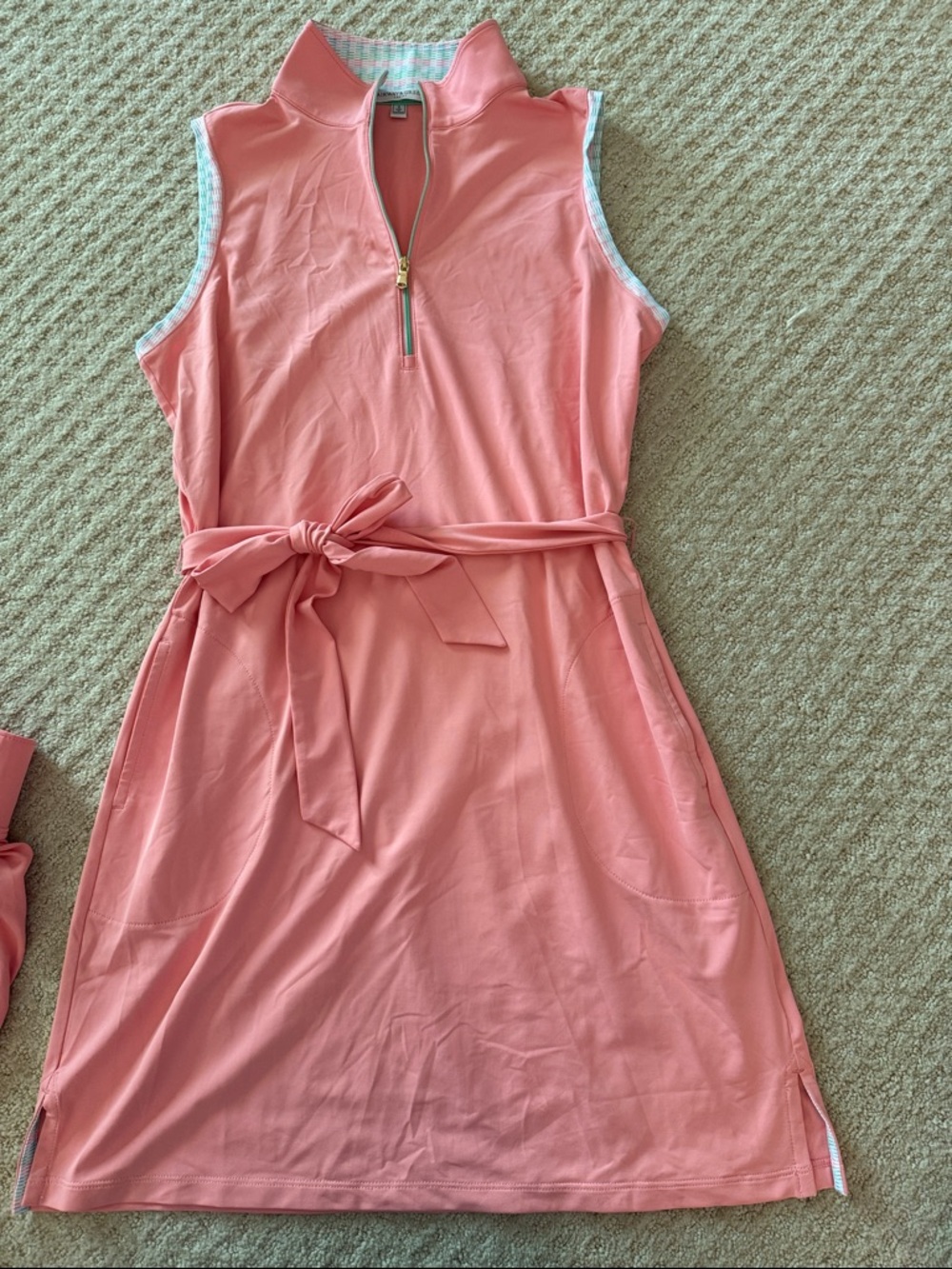 Fairway & Greene Coral Sleeveless Zip-Neck Tie-Waist Midi Golf Dress ⛳️